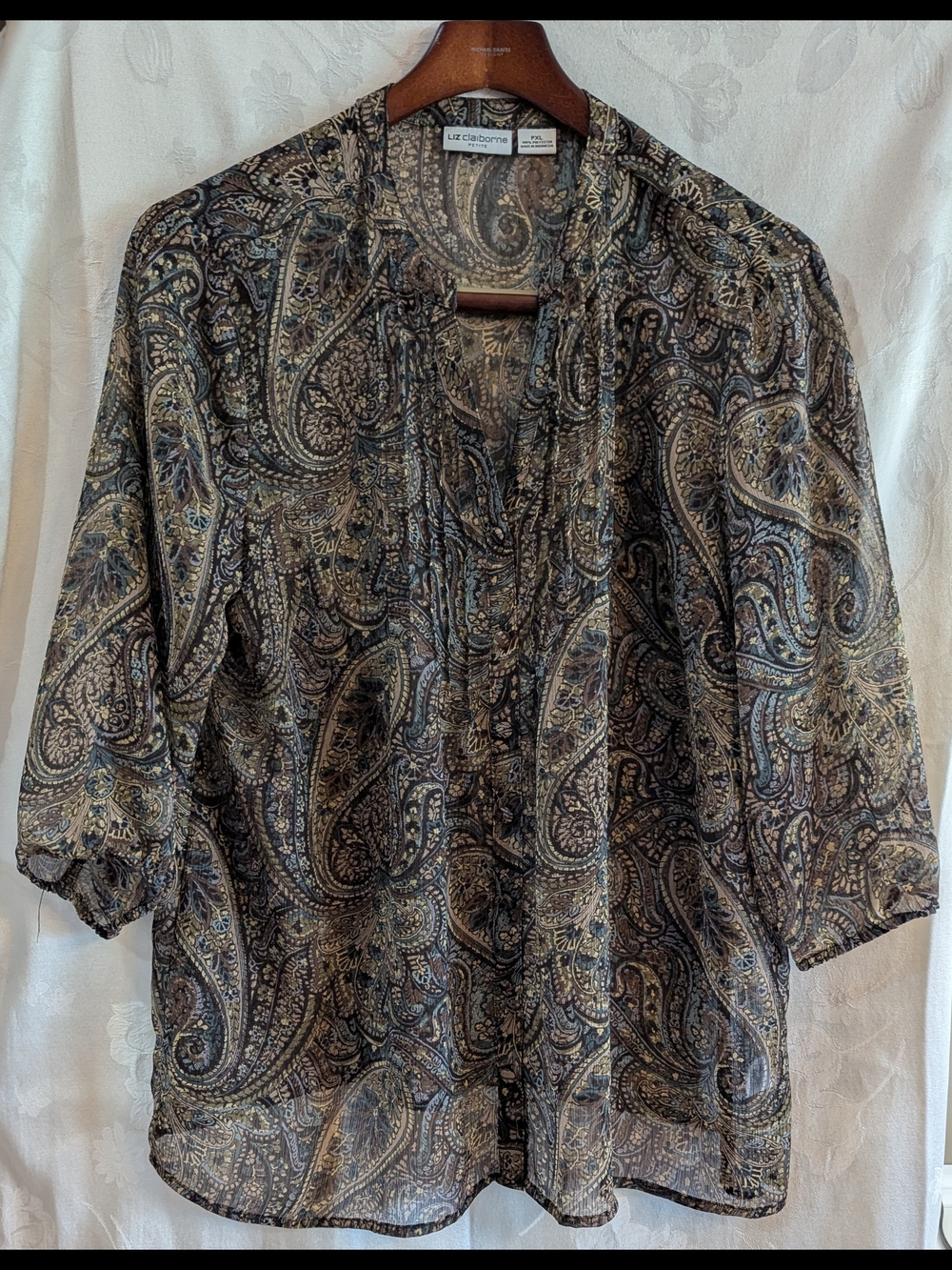 Liz Claiborne Paisley Sheer Blouse in Black and Cream